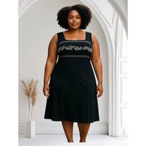 BAHARI GROUP Plus Size 14 Black Sleeveless Formal Elegant Dress White Embroidery